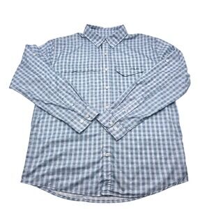 Huk Performance Fishing Shirt Mens M Blue Plaid Long Roll Sleeve Button Up